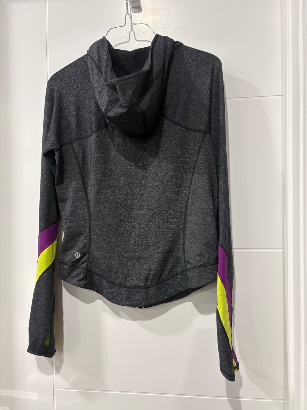 lululemon athletica Charcoal Hooded Jacket with Purple and Neon Yellow Accents